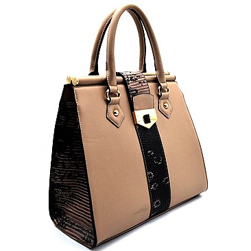 81390-LP Snake Trim Turn-lock Accent Tall Satchel