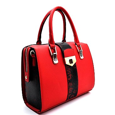 81391-LP Snake Trim Saffano Turn-lock Accent Boston Satchel