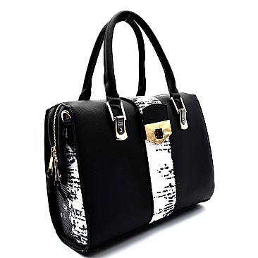 81391-LP Snake Trim Saffano Turn-lock Accent Boston Satchel