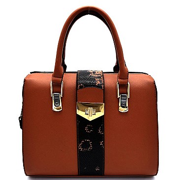 81391-LP Snake Trim Saffano Turn-lock Accent Boston Satchel