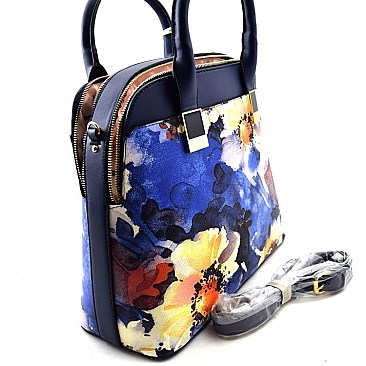 Unique Flower Print 3-Pieces Set Compartment Satchel-With Wallet