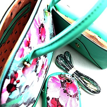 Flower Print 3-Pieces Set Dome Satchel - 3 IN ONE