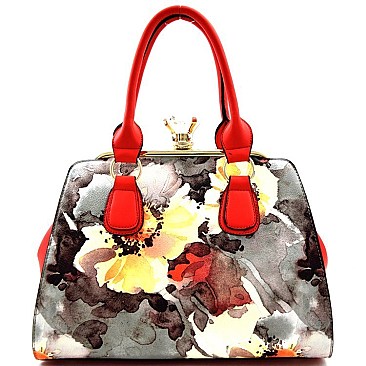 Flower Print Jewel Clutch-Top 2 Way Satchel , 81207-LP