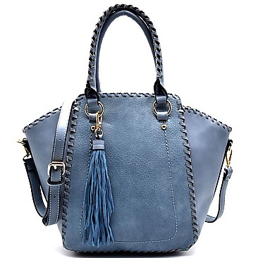 81243-LP Tassel Accent Whipstitched Tall Tote