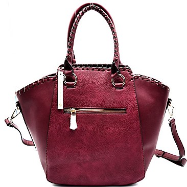 81243-LP Tassel Accent Whipstitched Tall Tote