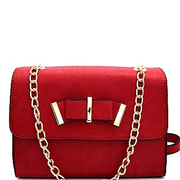 81288-LP Bow and Chain Accent Crossbody Shoulder Bag