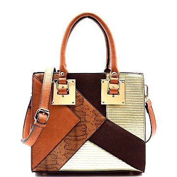 81317-LP Multi Patchwork Accented Medium Size Satchel