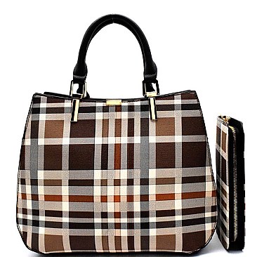 [S]81426-LP Plaid Print Classic Satchel SET