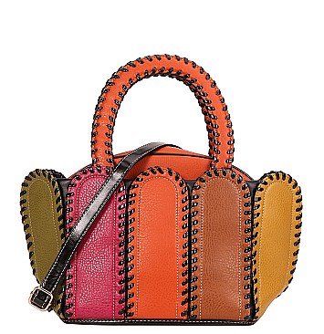 Stitched Color Block Patchwork Satchel