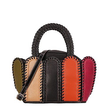 Stitched Color Block Patchwork Satchel