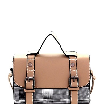 Plaid Print Belted Medium Flap Satchel Shoulder Bag MH-8512C