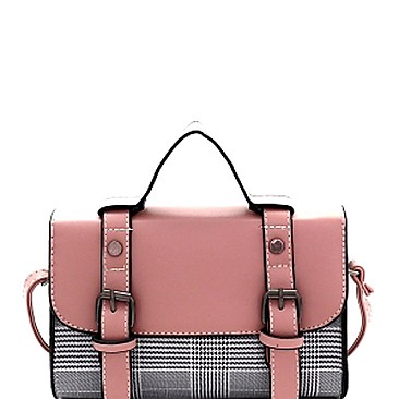 Plaid Print Belted Medium Flap Satchel Shoulder Bag MH-8512C