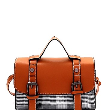 Plaid Print Belted Medium Flap Satchel Shoulder Bag MH-8512C