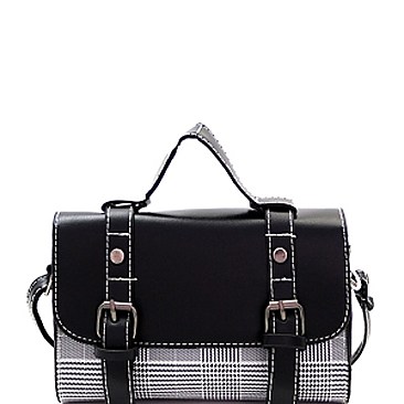 Plaid Print Belted Medium Flap Satchel Shoulder Bag MH-8512C