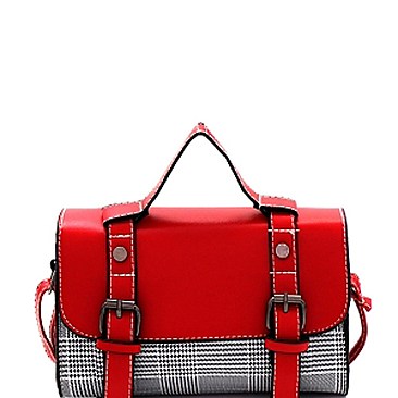 Plaid Print Belted Medium Flap Satchel Shoulder Bag MH-8512C