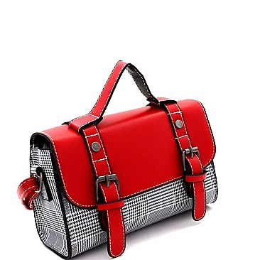 Plaid Print Belted Medium Flap Satchel Shoulder Bag MH-8512C