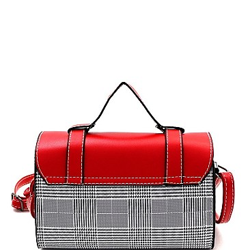 Plaid Print Belted Medium Flap Satchel Shoulder Bag MH-8512C