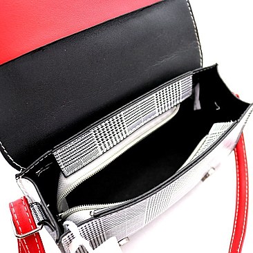 Plaid Print Belted Medium Flap Satchel Shoulder Bag MH-8512C