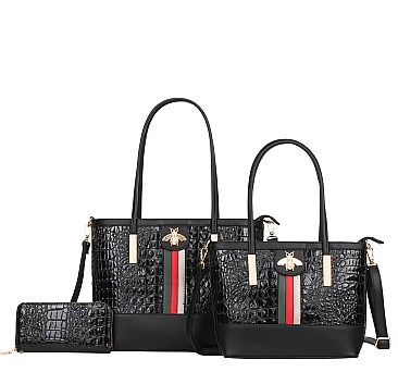 3-in-1 Crocodile Tote Bags with Wallet Set