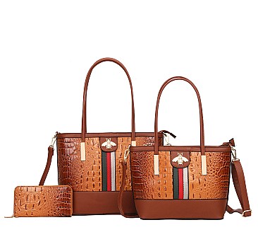 3-in-1 Crocodile Tote Bags with Wallet Set