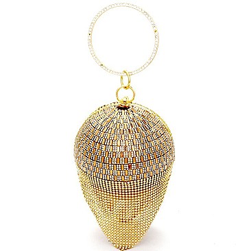 87016-LP Crystal Rhinestone Draped Ring Handle Ball-Shape Hard Clutch