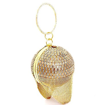 87016-LP Crystal Rhinestone Draped Ring Handle Ball-Shape Hard Clutch