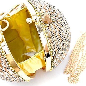 87016-LP Crystal Rhinestone Draped Ring Handle Ball-Shape Hard Clutch