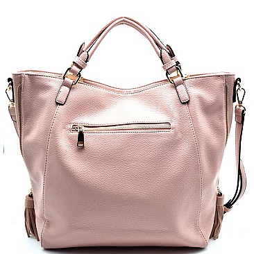 87064-LP Tassel Accent Whip stitched Over-sized Satchel