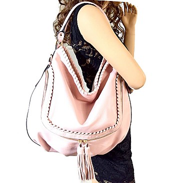 87065-LP Tassel Accent Whip-stitched Hobo