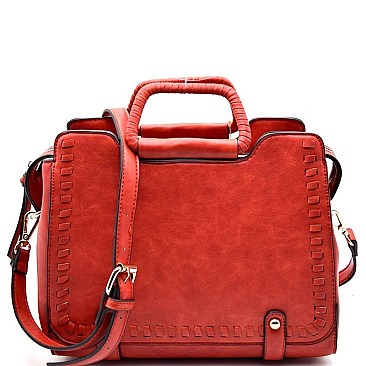 87077-LP Handle Accent Whipstitched Satchel