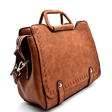 87077-LP Handle Accent Whipstitched Satchel