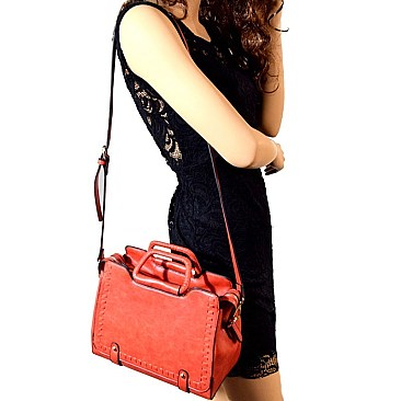 87077-LP Handle Accent Whipstitched Satchel