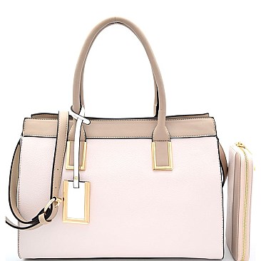 [S]87090-LP Hardware Accent Color Block Structured Satchel SET