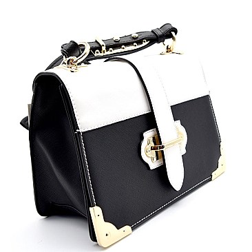 87105-LP  Hardware Accent Two-Tone Shoulder Bag