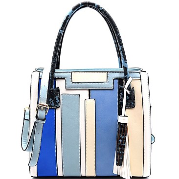 87218-LP Tassel Accent Geometric Color Block Satchel