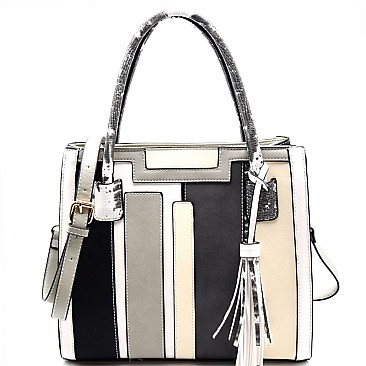 87218-LP Tassel Accent Geometric Color Block Satchel