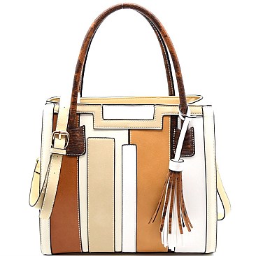 87218-LP Tassel Accent Geometric Color Block Satchel