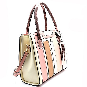 87218-LP Tassel Accent Geometric Color Block Satchel