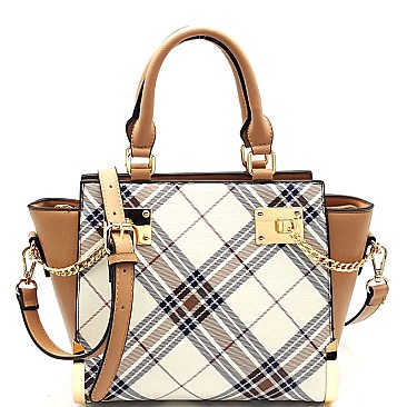 87224-LP Chain Accent Checker Print Satchel