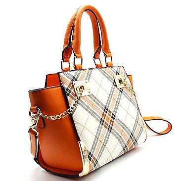 87224-LP Chain Accent Checker Print Satchel