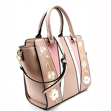 87245-LP  Flower Embroidery Colorblock 2 Way Wing Satchel