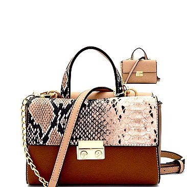 87376-LP Snake Print Two-Faced Cross Body