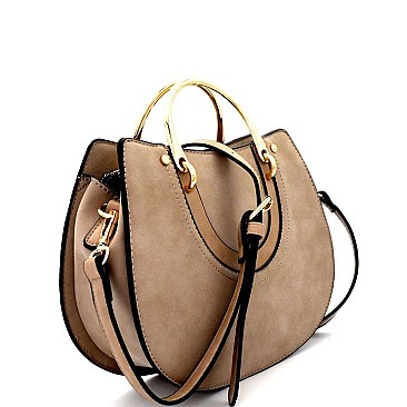 87388-LP Metal Handle Accent Textured Round Satchel