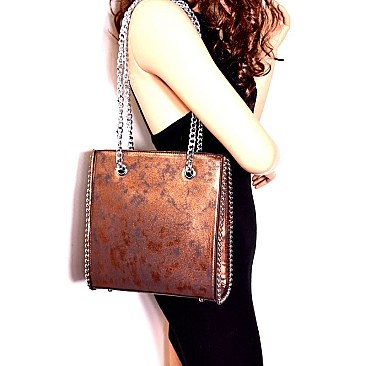 87396-LP Distressed Metallic Structured Chain Tote
