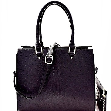 Ostrich Print Hardware Accent Classy Satchel SET