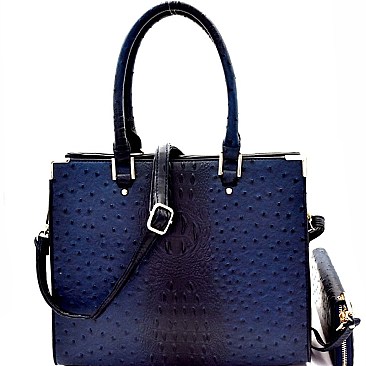 Ostrich Print Hardware Accent Classy Satchel SET