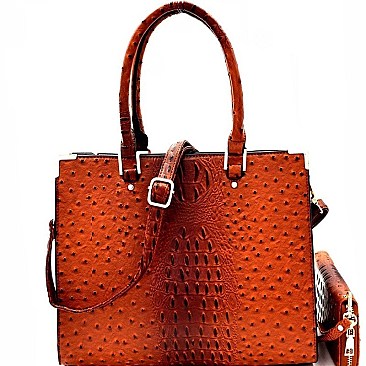 Ostrich Print Hardware Accent Classy Satchel SET