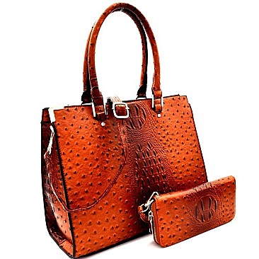 Ostrich Print Hardware Accent Classy Satchel SET