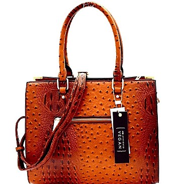 Ostrich Print Hardware Accent Classy Satchel SET