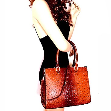 Ostrich Print Hardware Accent Classy Satchel SET